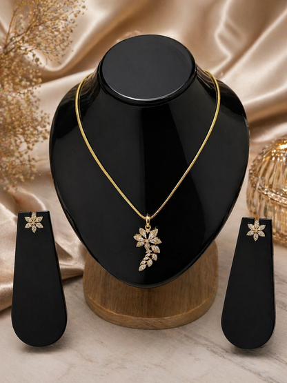 Vellorene Crystal Floral Drop Pendant Set – Elegant Sparkle Statement