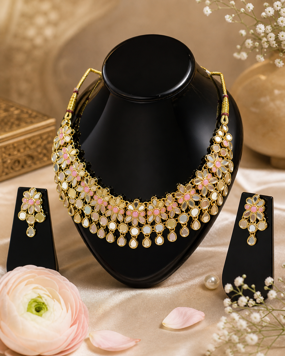 Vellorene Pastel Bloom Statement Necklace Set
