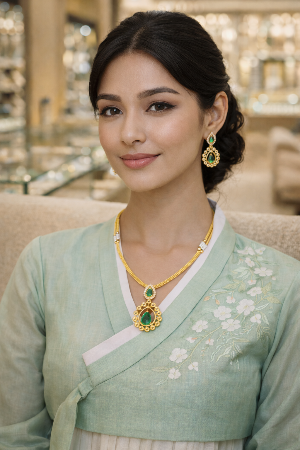 Vellorene Emerald Drop Pendant Necklace Set – Elegant Minimal Ethnic Jewelry