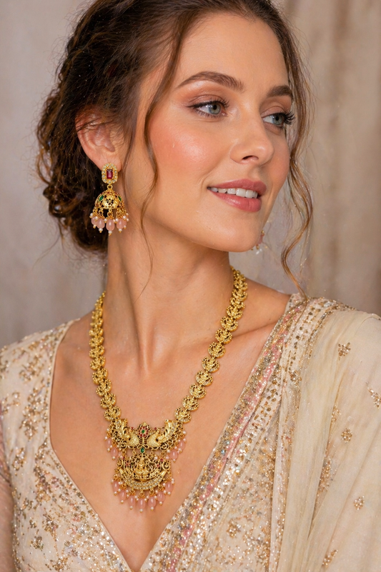 Vellorene Royal Peacock Lakshmi Necklace Set