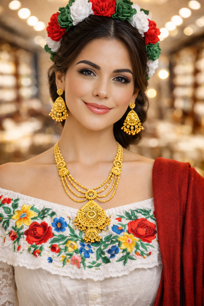 Vellorene Regal Heritage Layered Necklace Set – Gold Tone Statement Jewellery