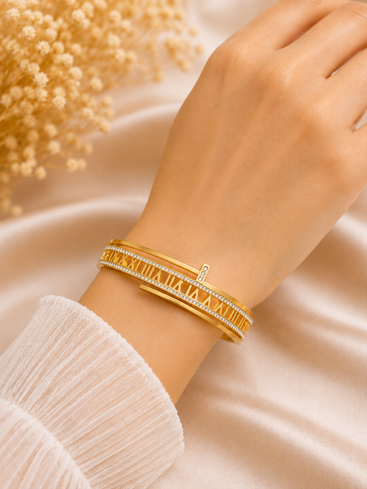 Vellorene Geometric Crystal Gold Bracelet for Women