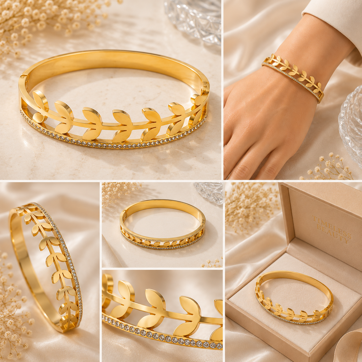 Vellorene Golden Leaf Crystal Bracelet