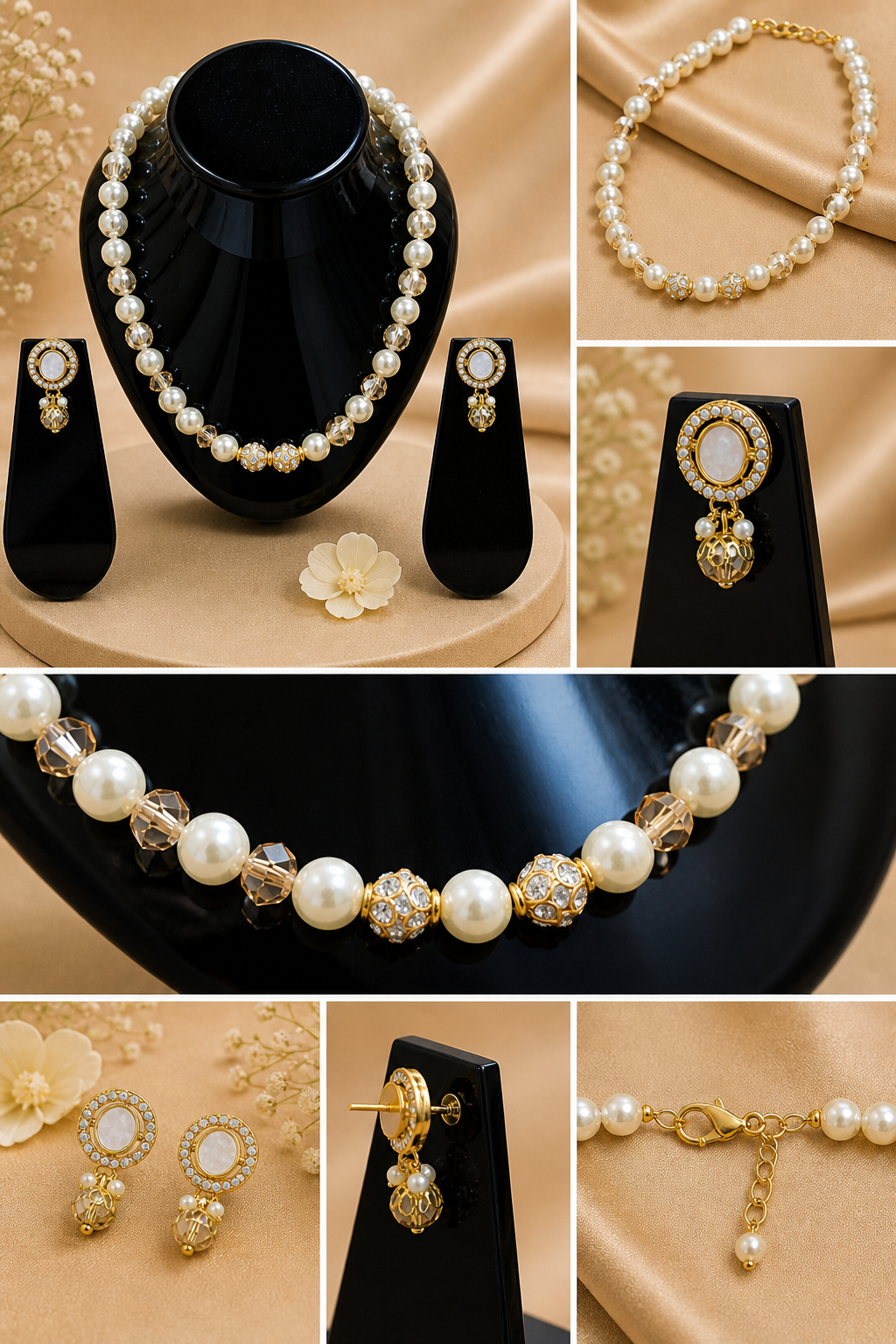 Vellorene Luxe Pearl Crystal Beaded Necklace Set