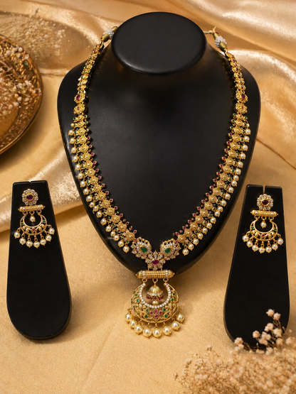Vellorene Rajwadi Jhumka Pendant Necklace Set