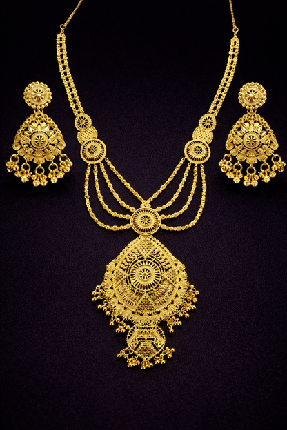 Vellorene Regal Heritage Layered Necklace Set – Gold Tone Statement Jewellery