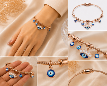 Vellorene Rose Gold Evil Eye Charm Bracelet