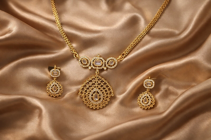 Vellorene Royal Mesh Pendant Necklace Set – Statement Ethnic Fashion Jewelry