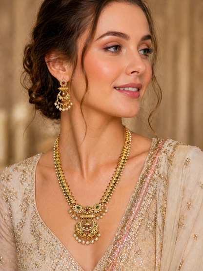 Vellorene Rajwadi Jhumka Pendant Necklace Set