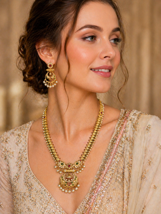 Vellorene Rajwadi Jhumka Pendant Necklace Set