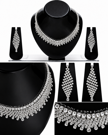 Vellorene Frostline Crystal Fringe Necklace Set