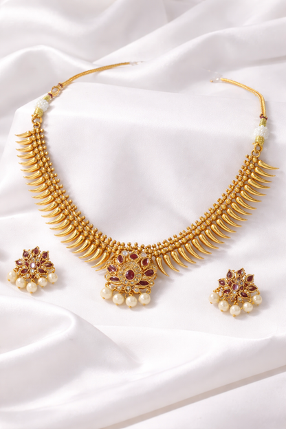 Vellorene Spike Statement Necklace Set – Contemporary Traditional Fusion Jewelry