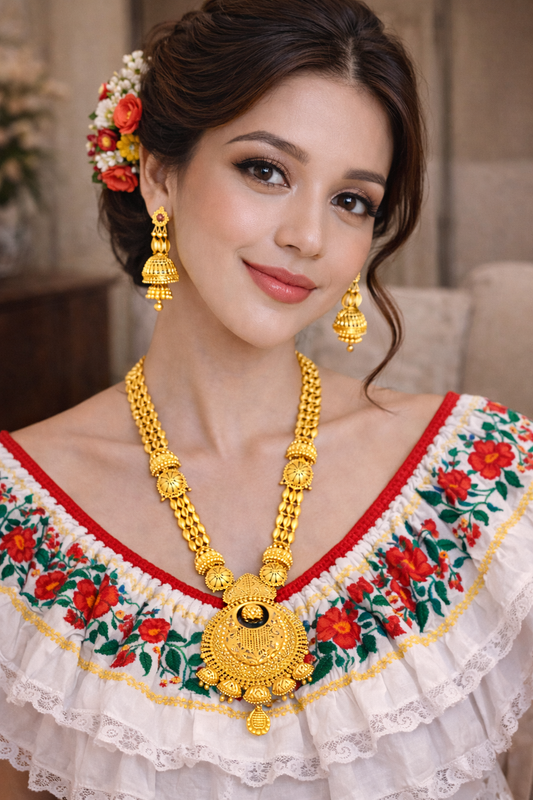 Vellorene Grand Heritage Long Necklace Set – Bridal Statement Fashion Jewelry