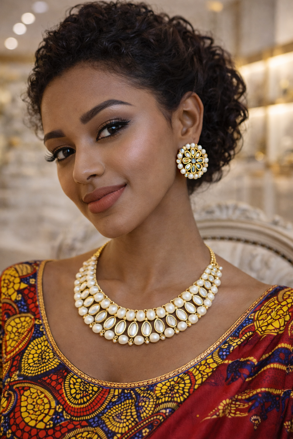 Vellorene Kundan Pearl Bridal Jewellery Set