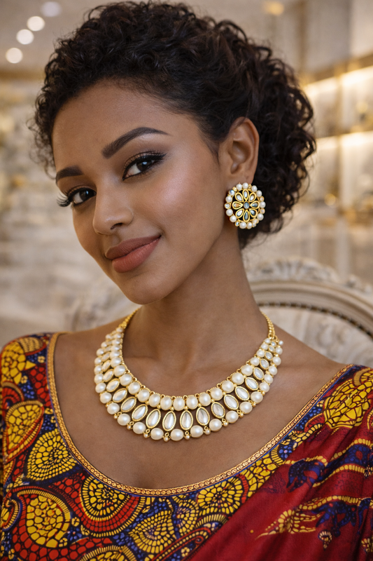 Vellorene Kundan Pearl Bridal Jewellery Set