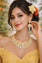 Vellorene Pastel Kundan Floral Jewellery Set