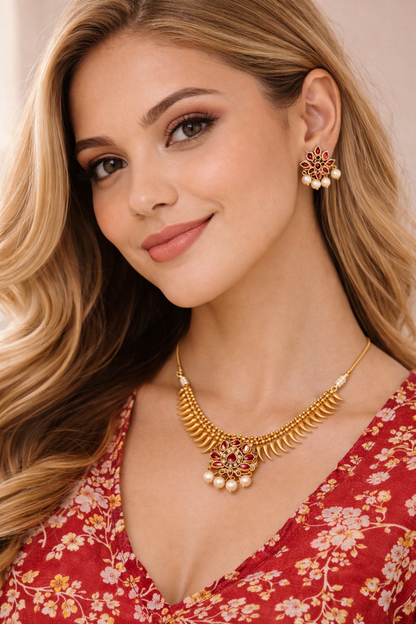Vellorene Spike Statement Necklace Set – Contemporary Traditional Fusion Jewelry