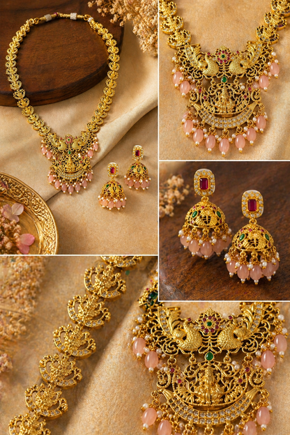 Vellorene Royal Peacock Lakshmi Necklace Set