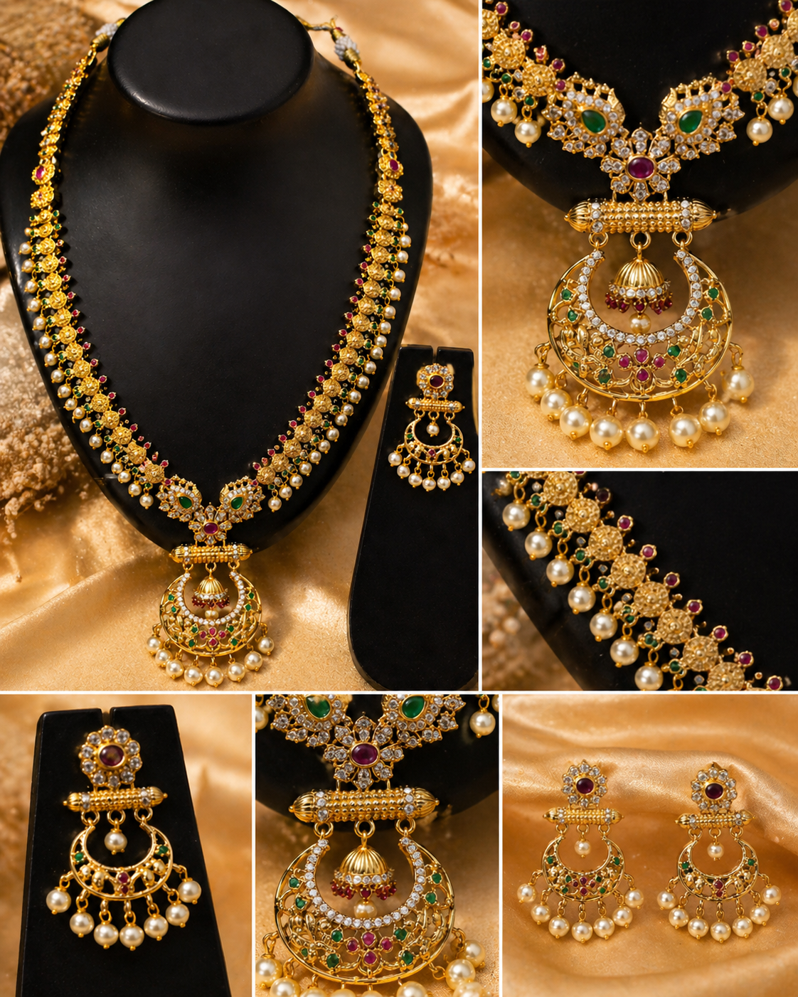 Vellorene Rajwadi Jhumka Pendant Necklace Set