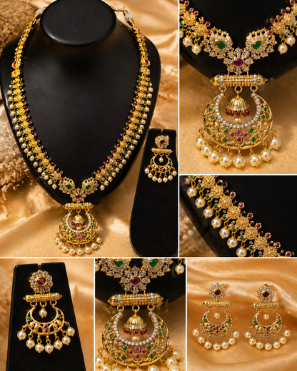 Vellorene Rajwadi Jhumka Pendant Necklace Set