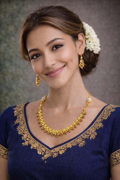 Vellorene Heritage Floral Necklace Set – Elegant Festive Fashion Jewelry