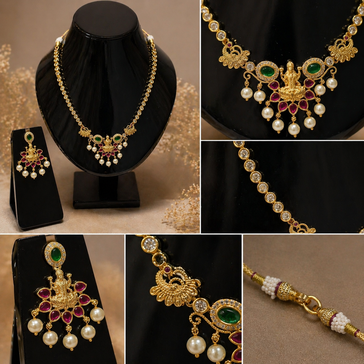 Vellorene Royal Lakshmi Pearl Necklace Set