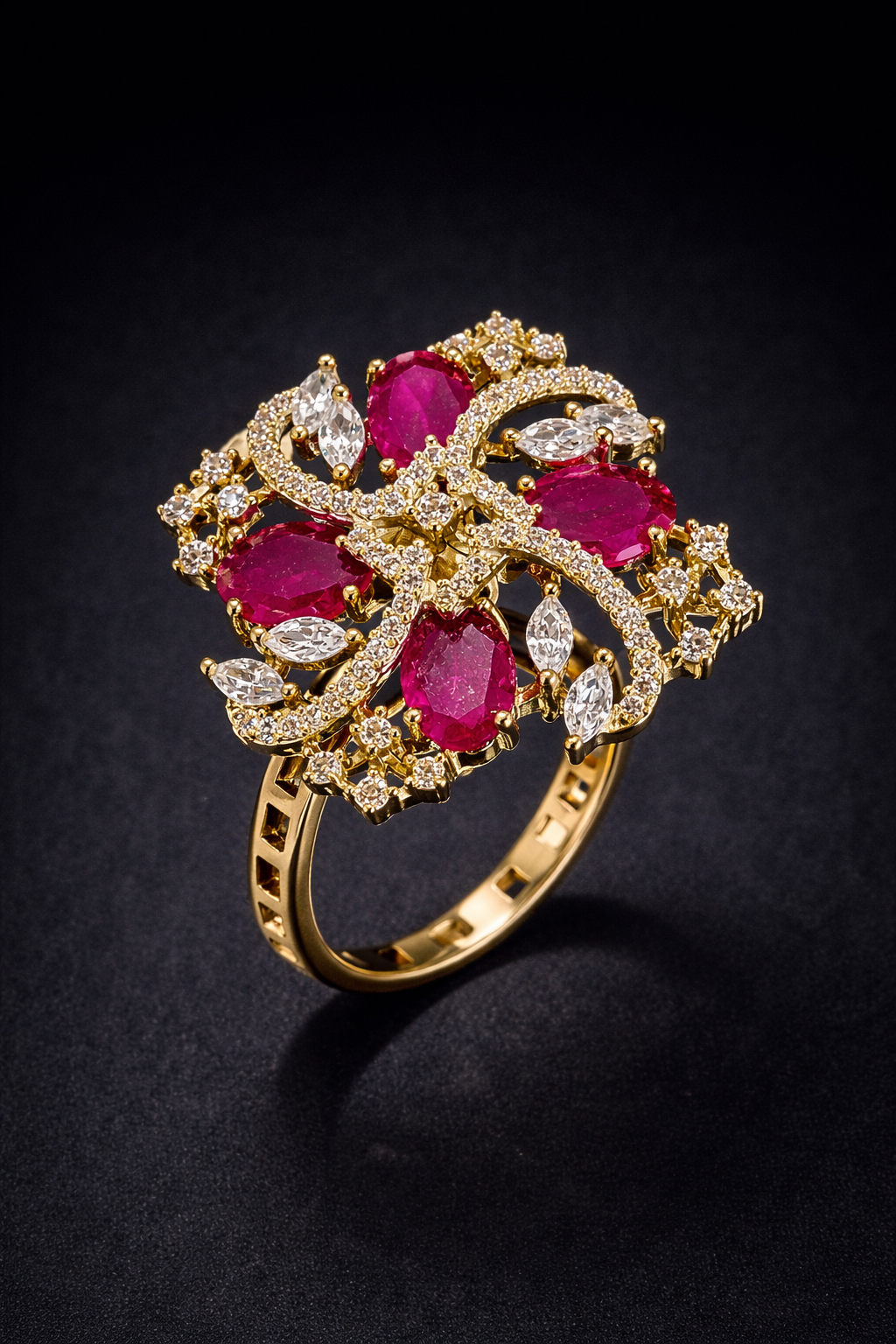 ruby floral statement ring gold tone vellorene fashion jewellery